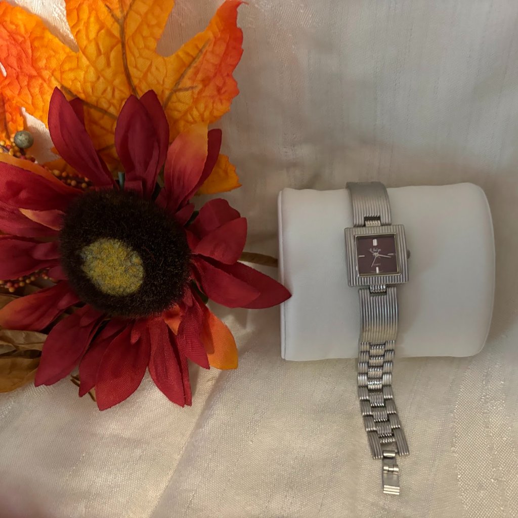 Beautiful Silver Watch With Brown Face Dial